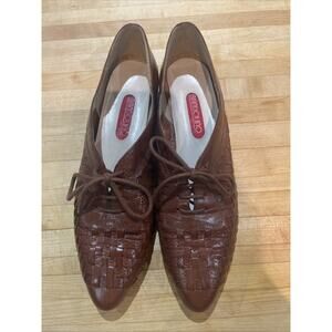 Vtg 80s Bandolino Womens Italian Basket Weave Leather Trotter Lk Shoes Sz 8.5 N